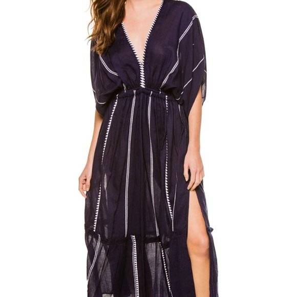 NWT Lemlem Leila Plunge Dress in Nunu Navy, Size Medium - Picture 4 of 9